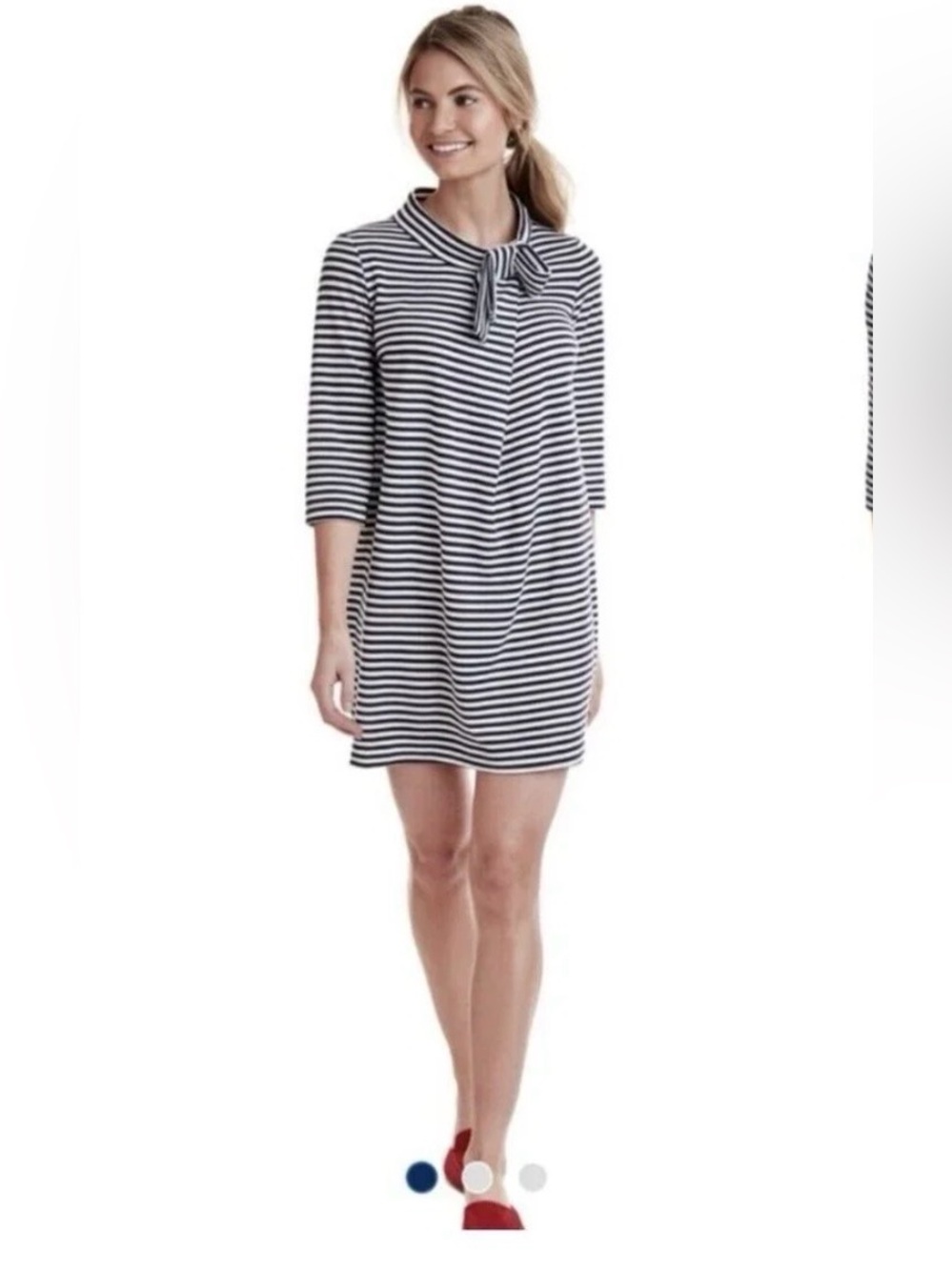 Vineyard Vines. Blue & White Bow Neck Stripe Knit Mini Dress. Size Small.